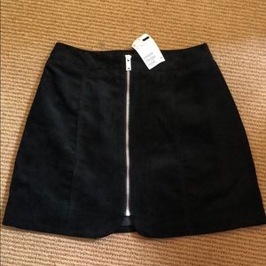 Black suede skirt with silver zipper detail